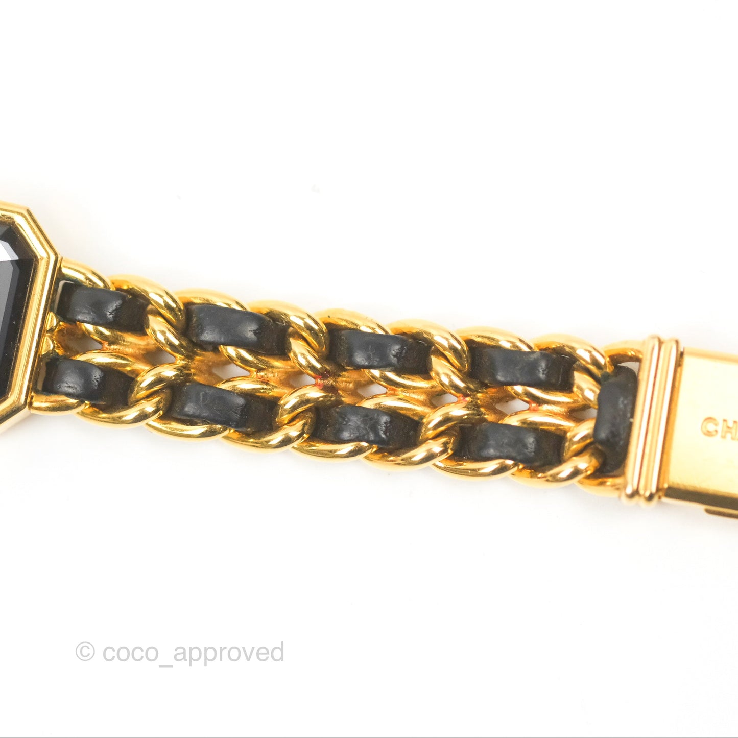 Chanel Vintage Première Watch Black Leather Gold Plated Size S