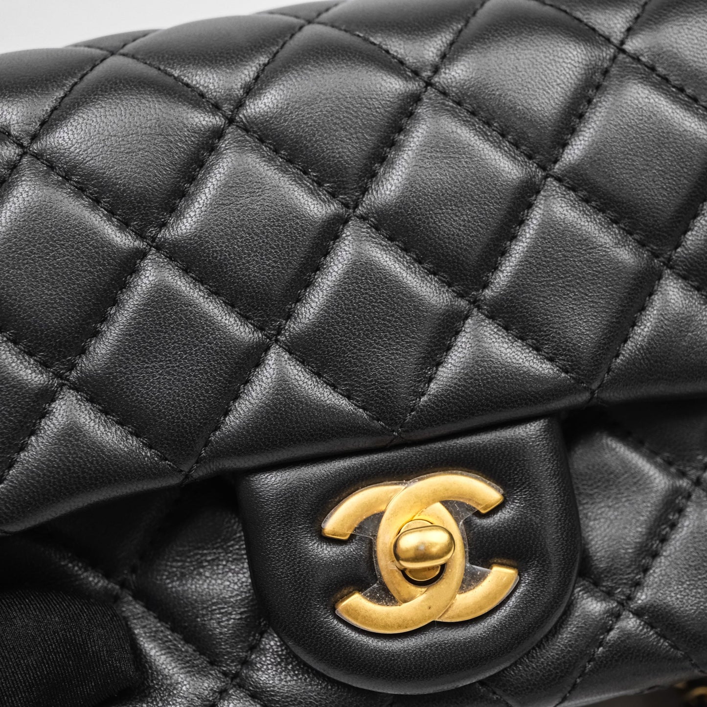 Chanel Pearl Crush Mini Square Quilted Black Lambskin Aged Gold Hardware