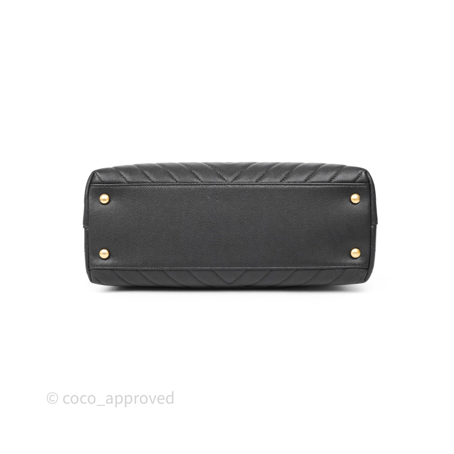 Chanel Medium Coco Handle Chevron Dark Grey Caviar Aged Gold Hardware