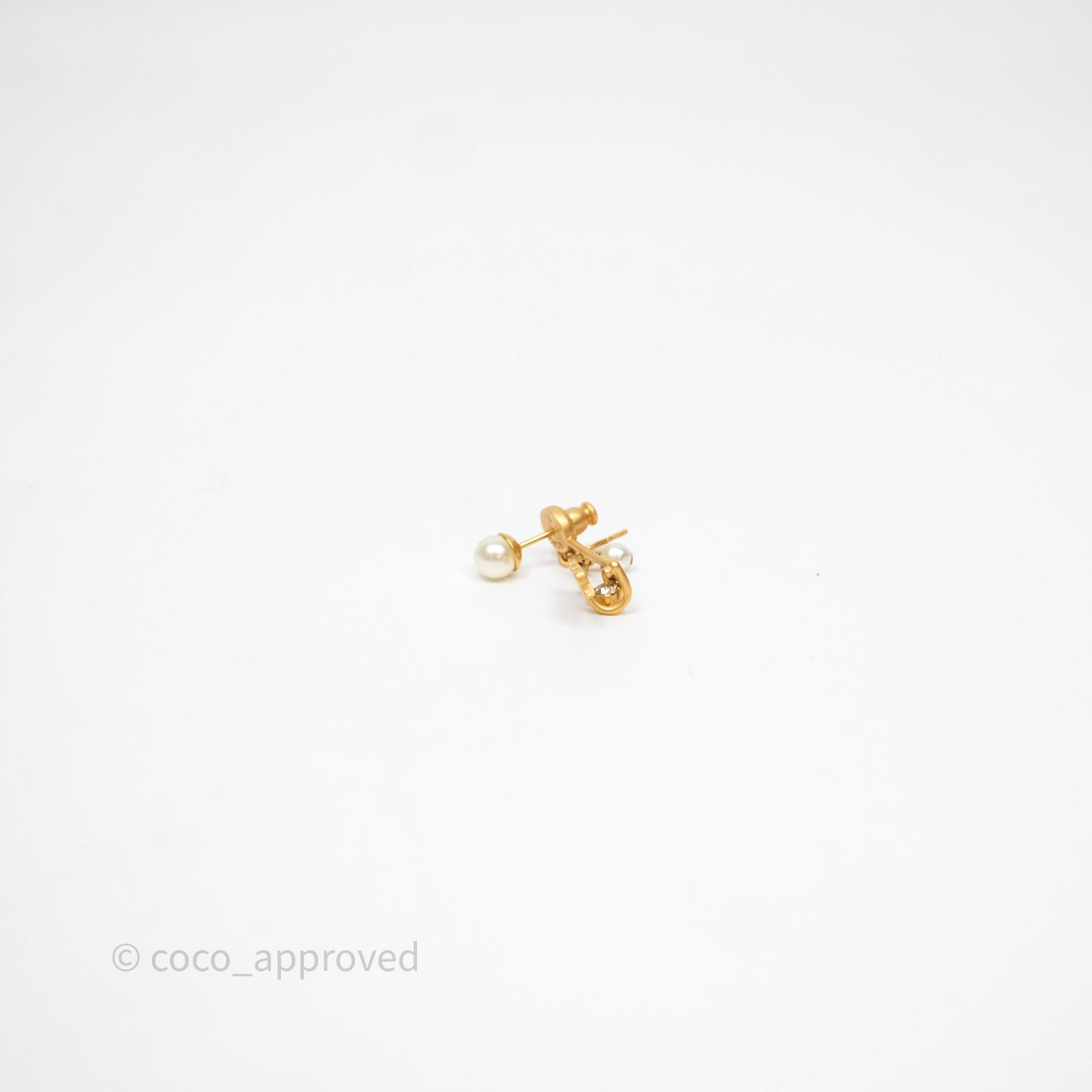 Christian Dior J'Adior Crystal Pearl Drop Earrings Aged Gold Tone