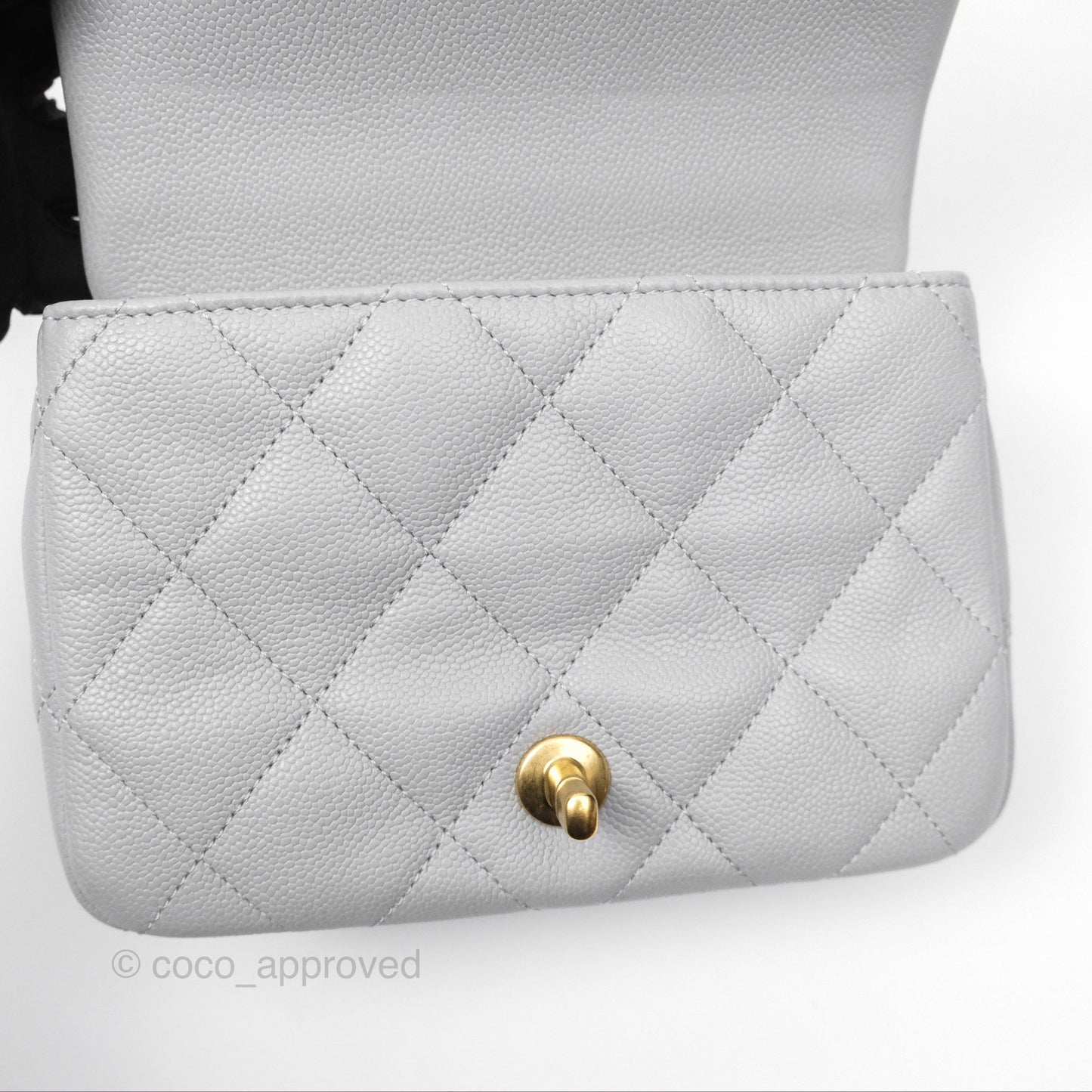 Chanel Mini Flap Bag Heart Adjustable Chain Grey Caviar Aged Gold Hardware