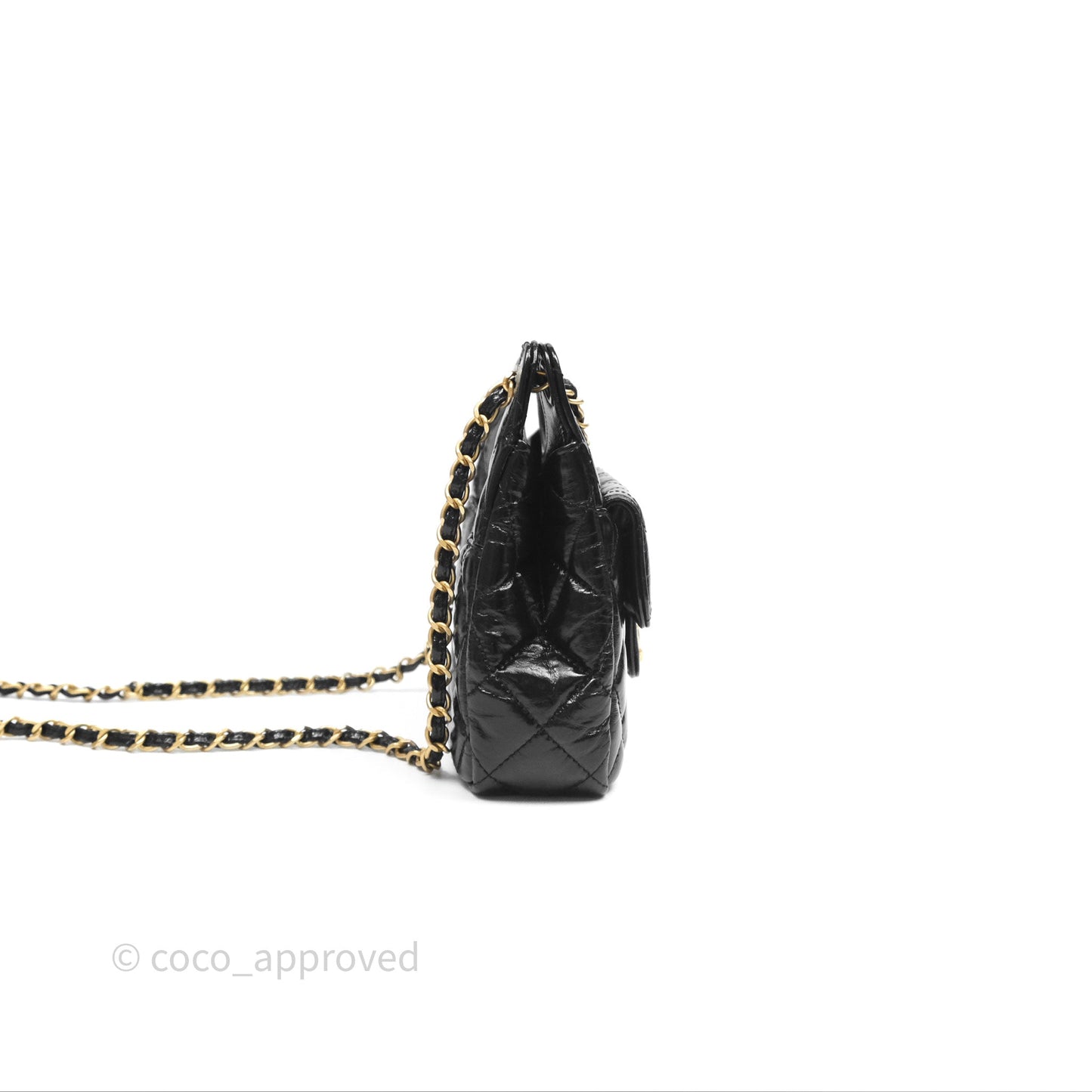 Chanel Small Wavy CC Hobo Black Shiny Crumpled Calfskin Aged Gold Hardware 23C