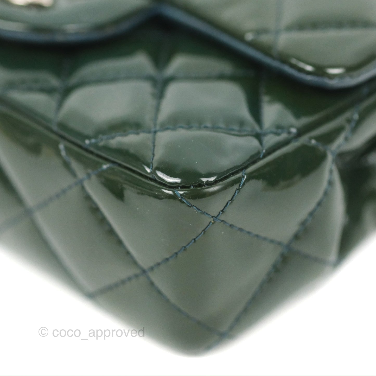 Chanel Quilted Extra Mini Rectangular Flap Teal Patent Silver Hardware