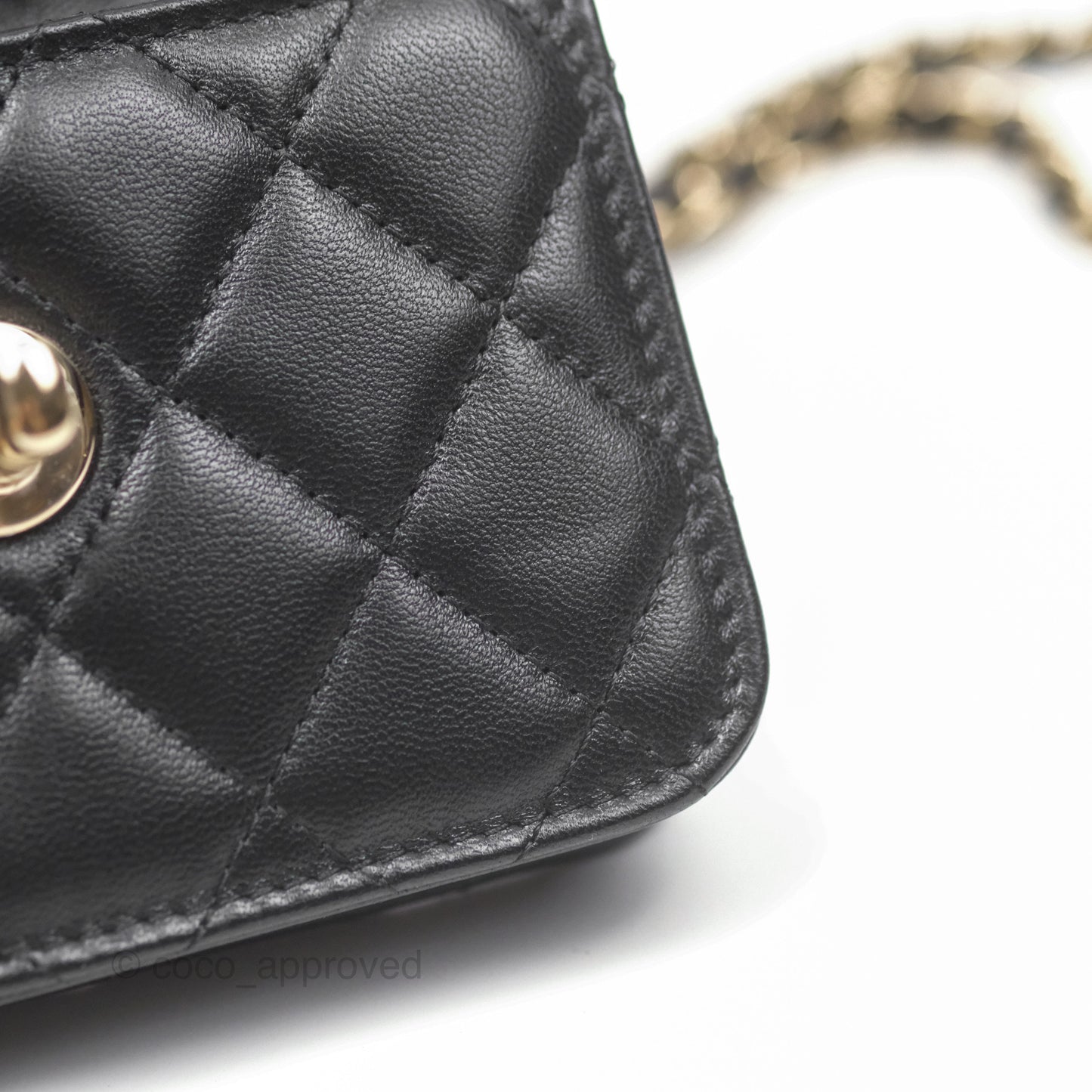 Chanel Mini Quilted Trendy CC Card Holder With Chain Black Lambskin Gold Hardware