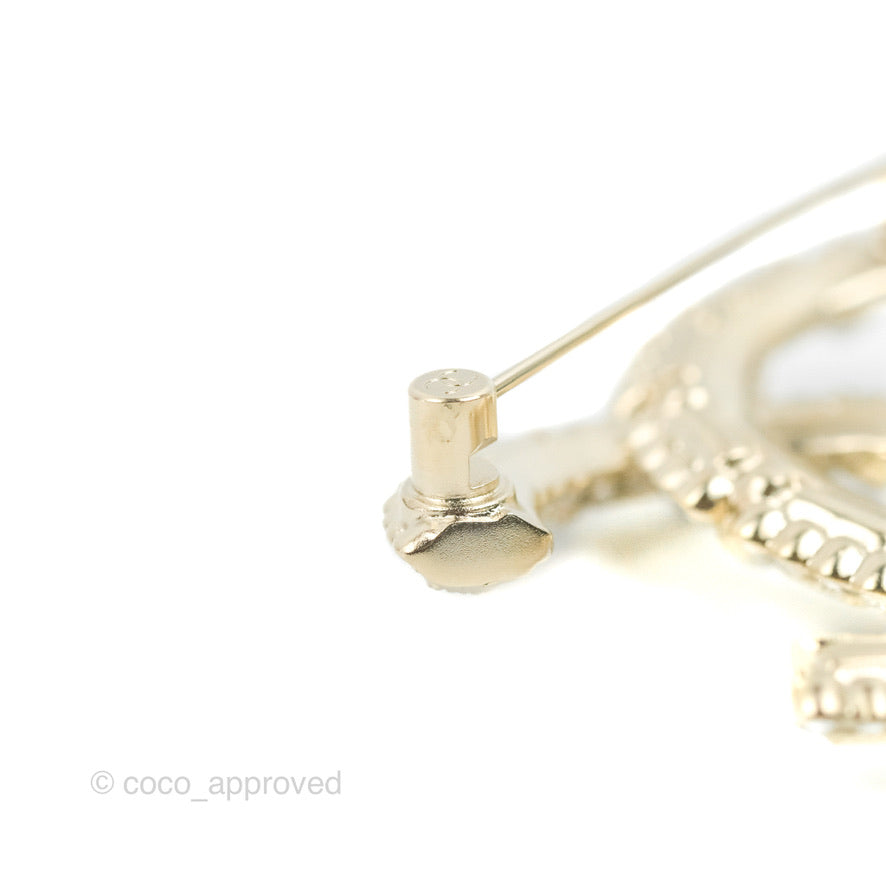 Chanel CC Crystal Pearl Brooch 22K