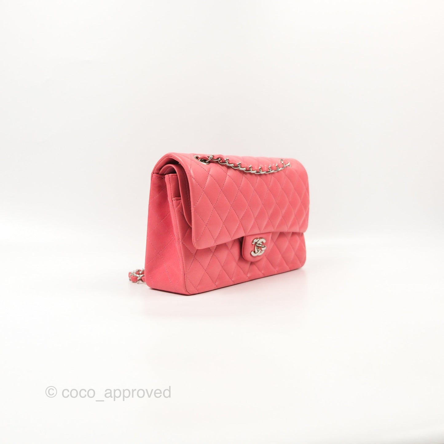 Chanel Classic M/L Medium Flap Quilted Pink Lambskin Silver Hardware