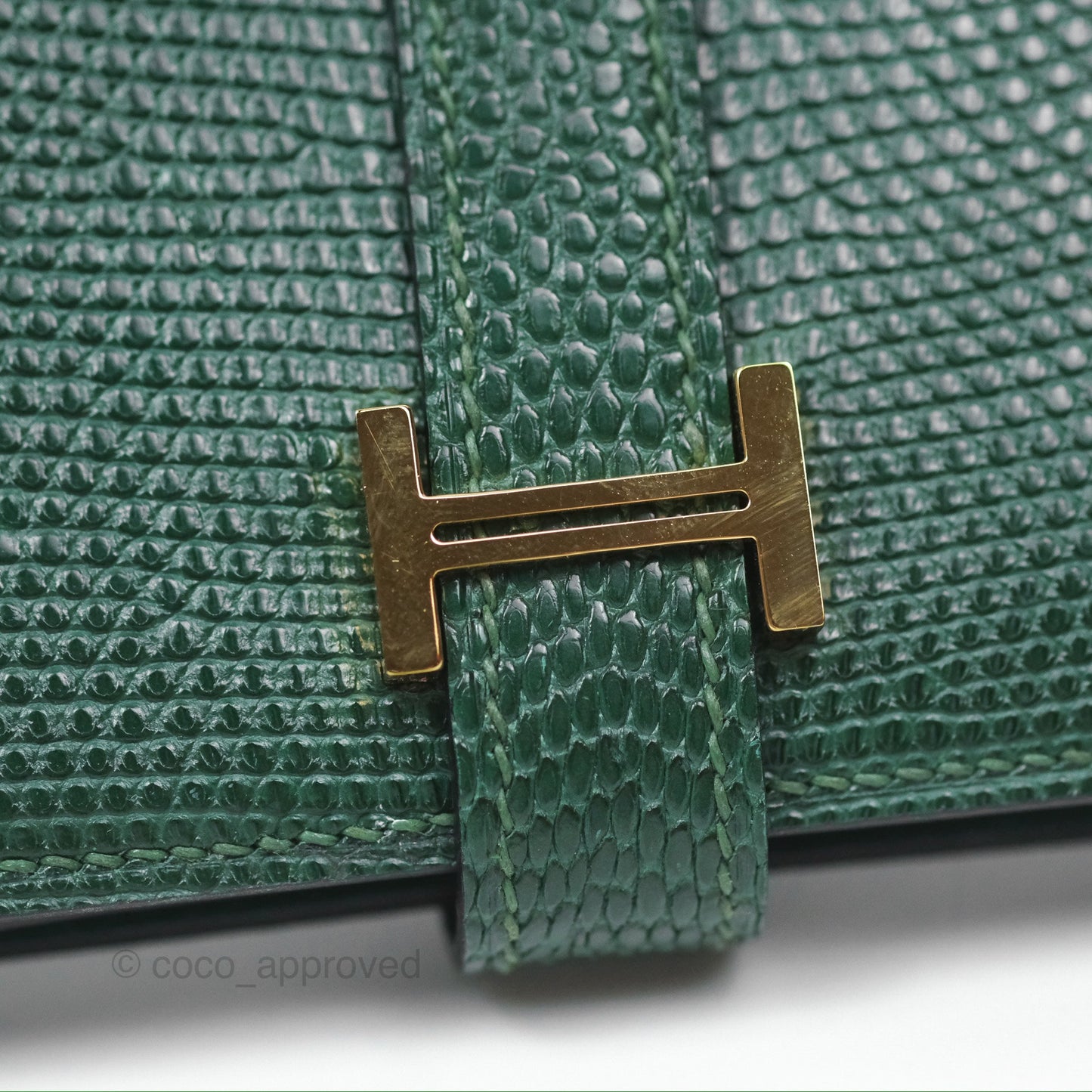 Hermès Vintage Bearn Wallet Green Lizard Gold Hardware