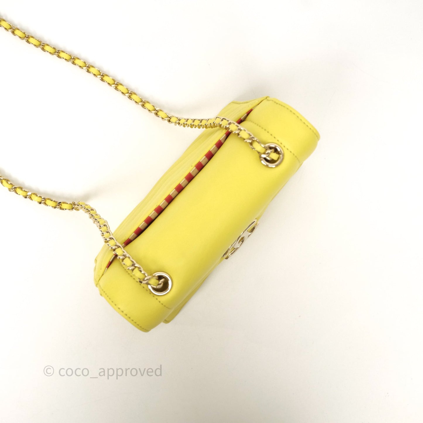 Chanel Chevron Square Envelope Flap Bag Yellow Calfskin Gold Hardware 19C