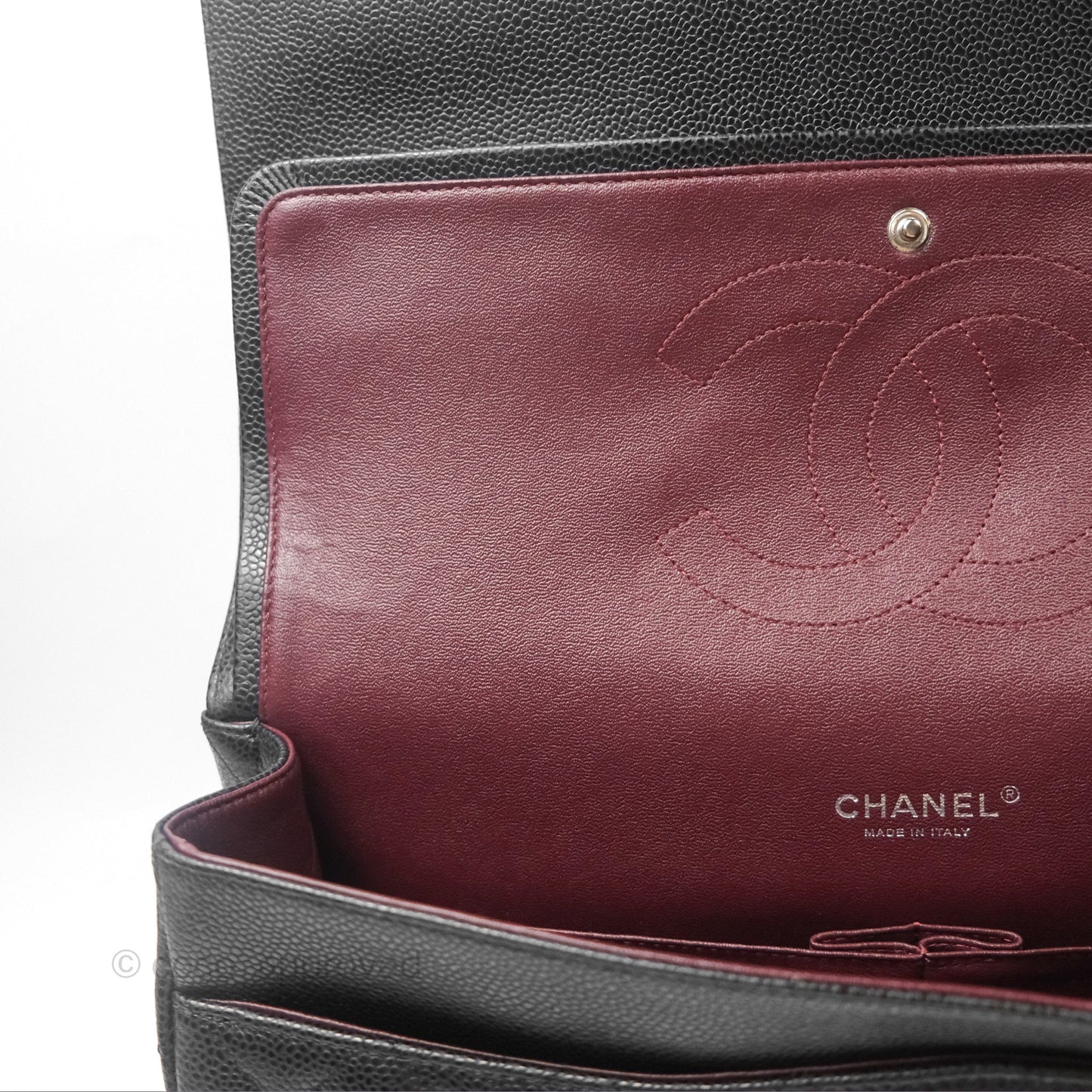 Chanel Quilted Maxi Double Flap Black Caviar Silver Hardware
