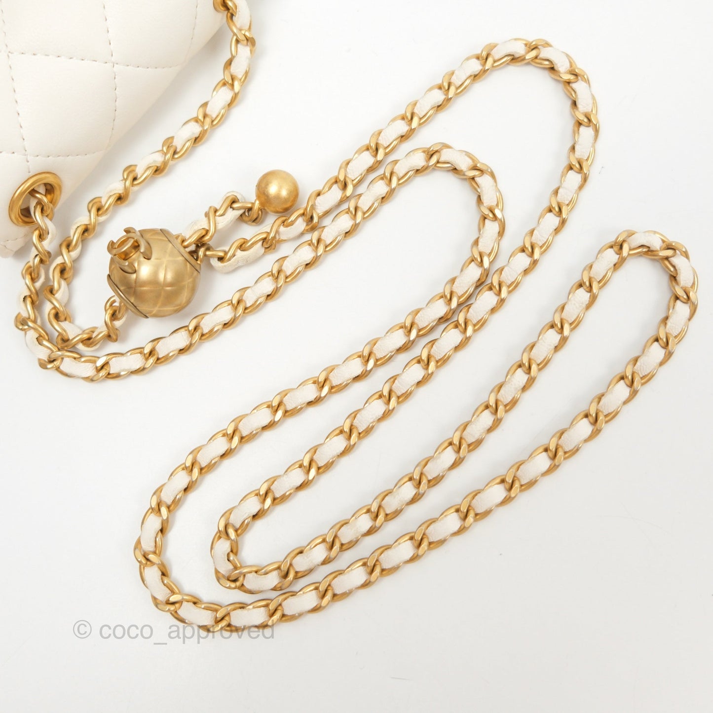 Chanel Quilted Pearl Crush Phone Holder With Chain White Lambskin