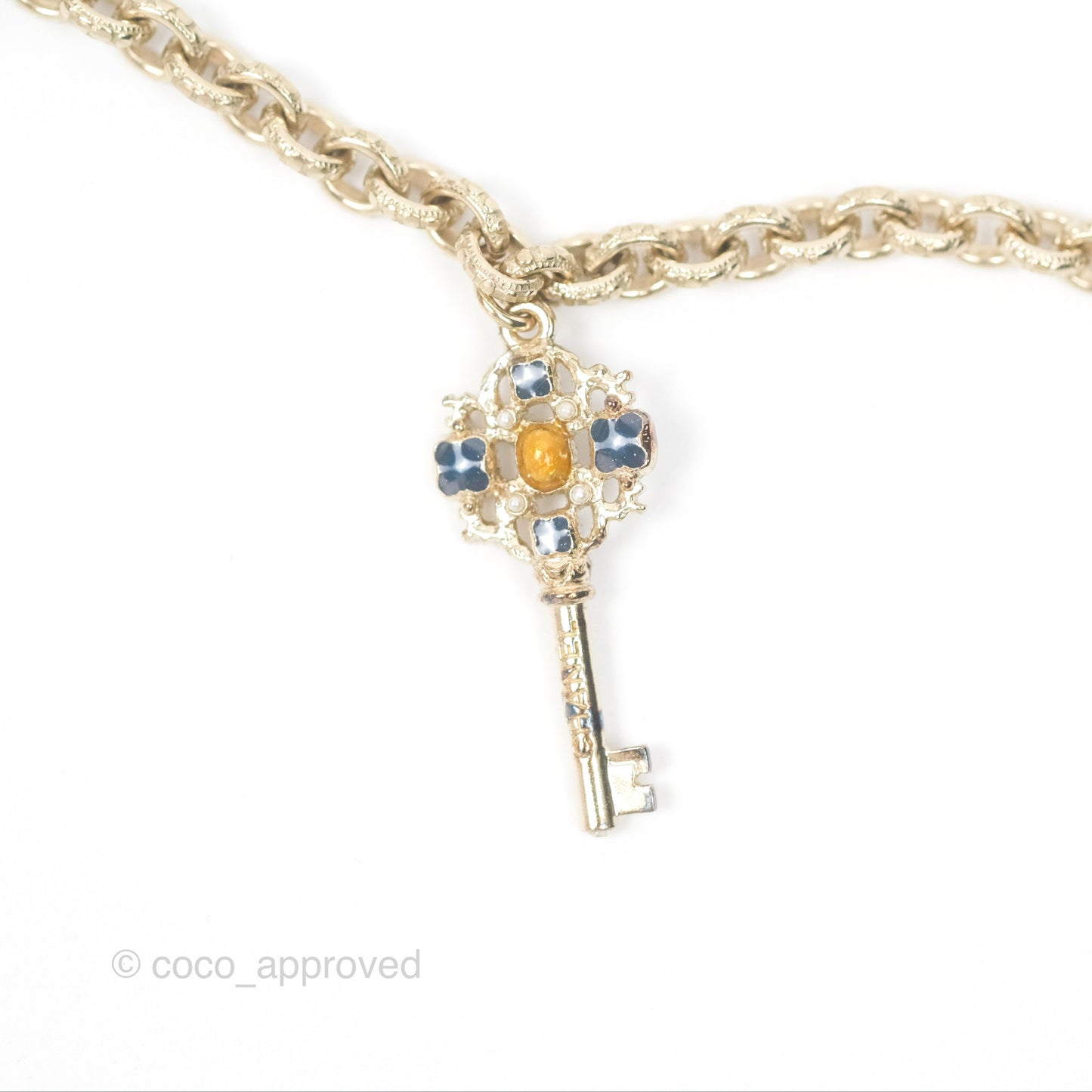 Chanel CC Keys Pendant Double Chain Necklace Gold Tone 17A