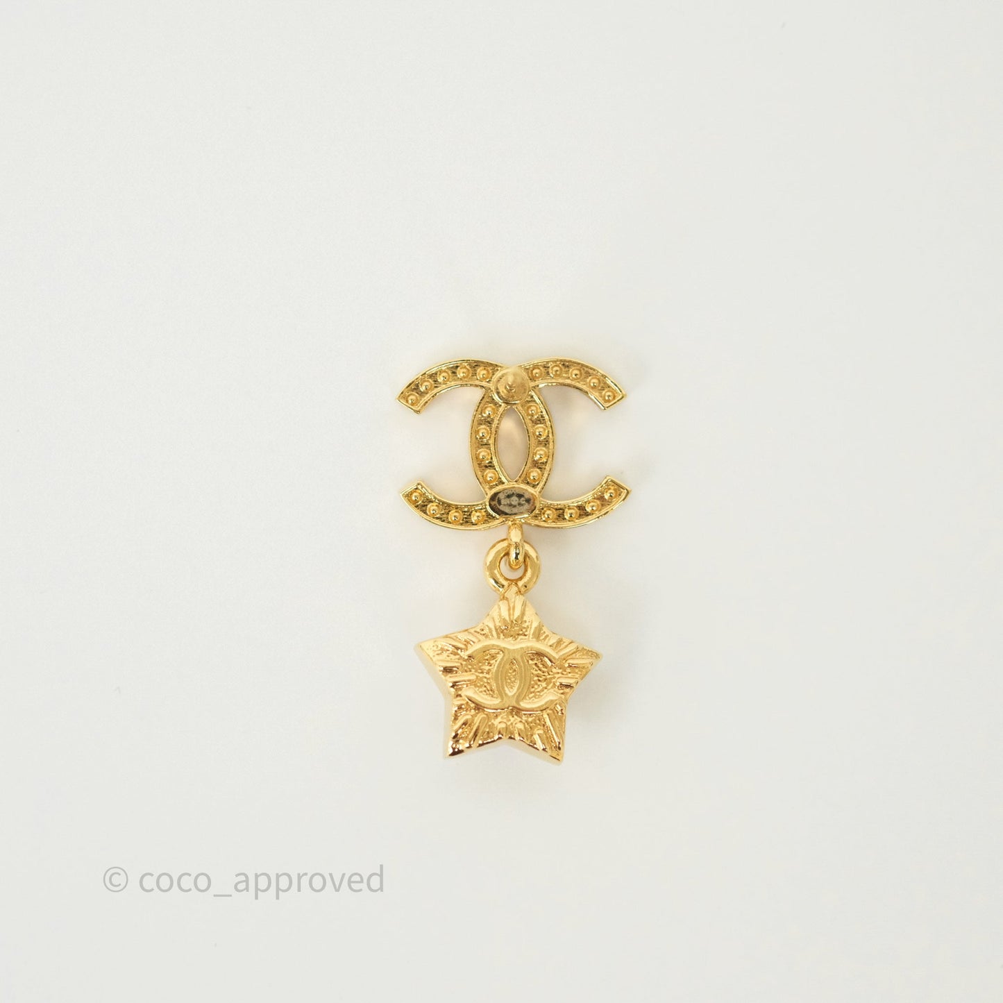 Chanel Crystal CC Star Drop Earrings Gold Tone 24C