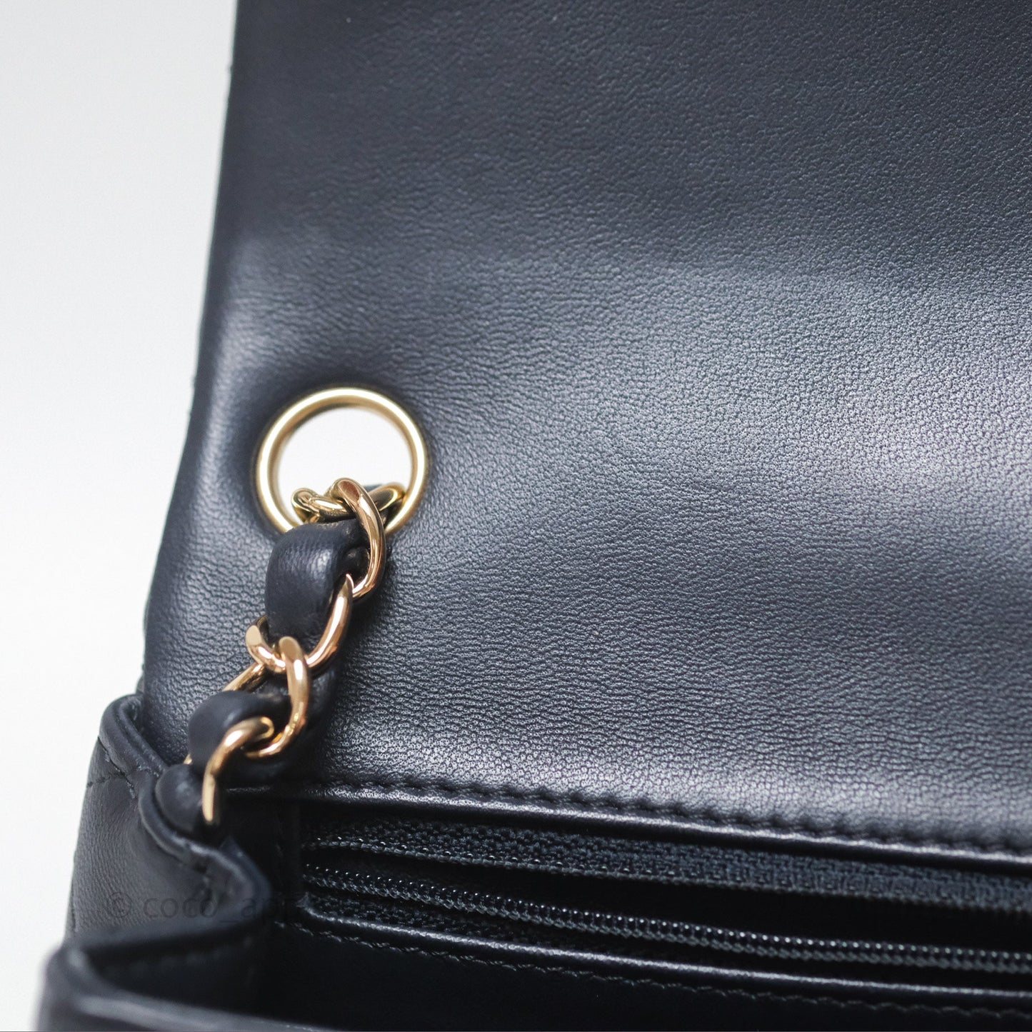 Chanel Mini Square Flap Quilted Navy Lambskin Gold Hardware