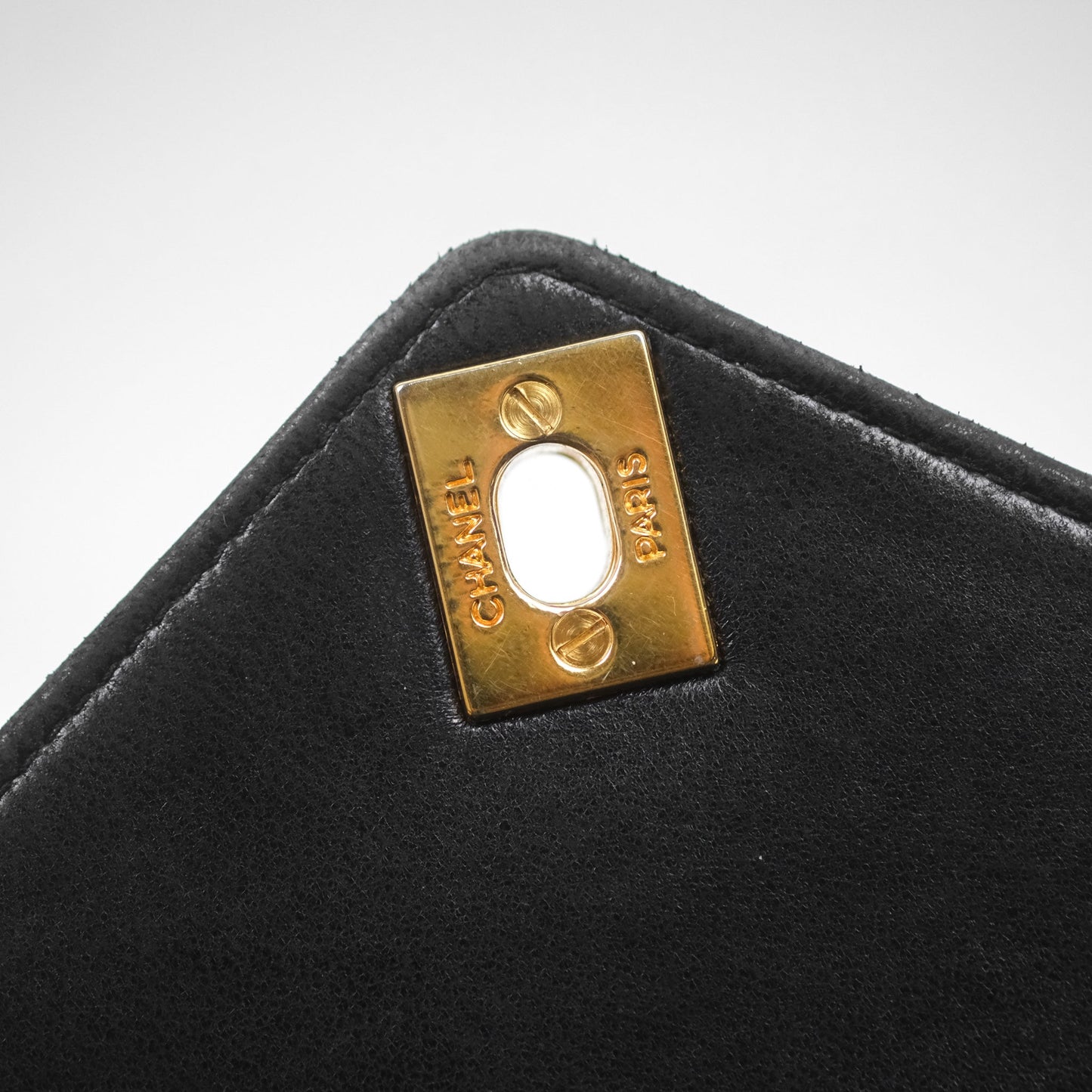 Chanel Vintage Chevron Envelope Flap Bag Black Lambskin 24K Gold Hardware
