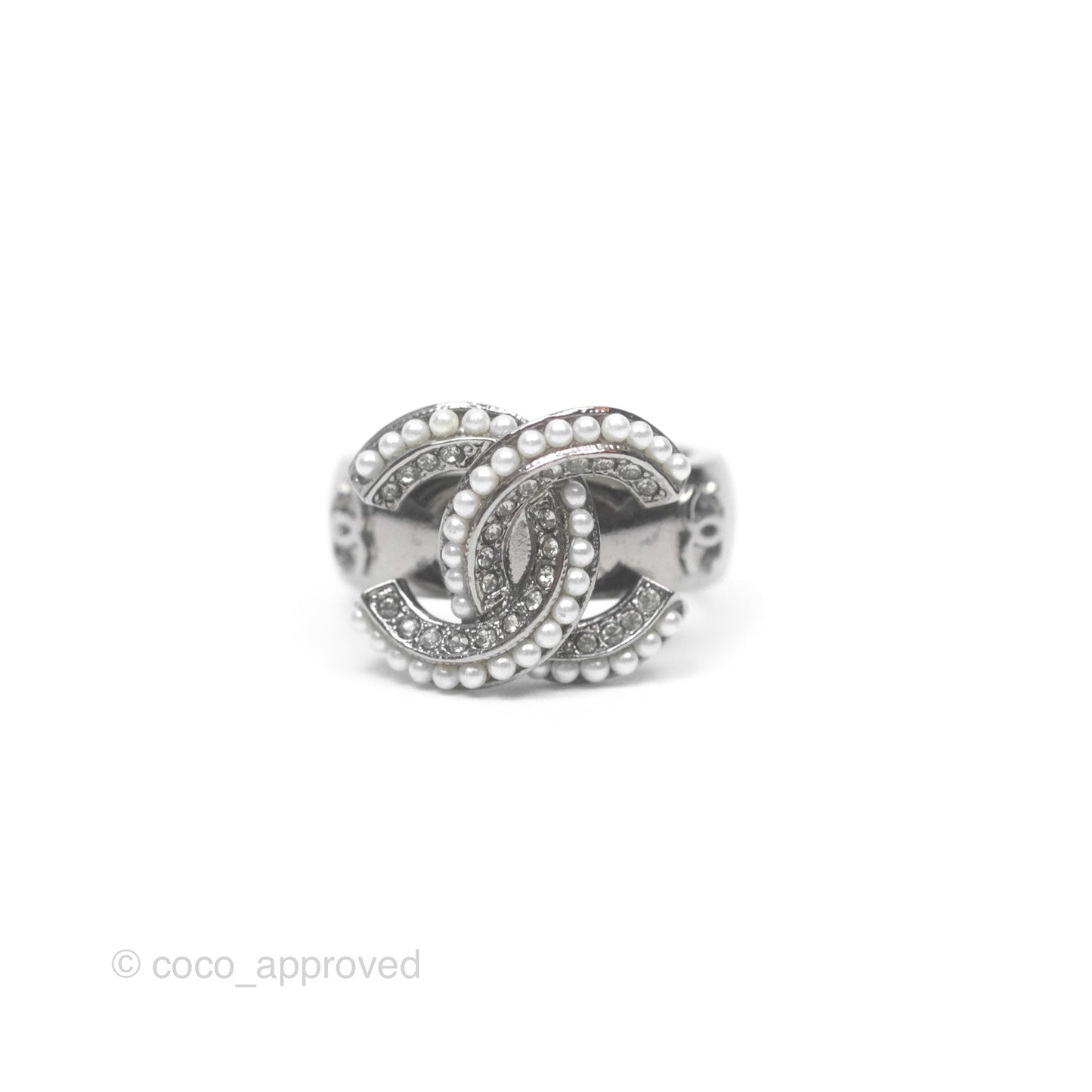 Chanel CC Ring Brushed Silver Tone 10A