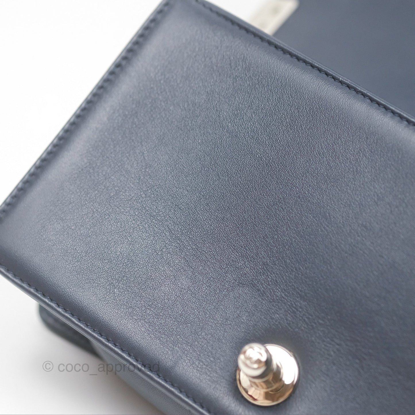 Chanel Small Chevron Boy Navy Calfskin Silver Hardware