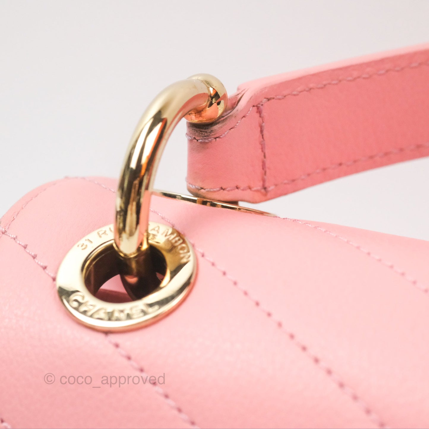 Chanel Small Chevron Chic Top Handle Flap Pink Grained Calfskin Gold Hardware