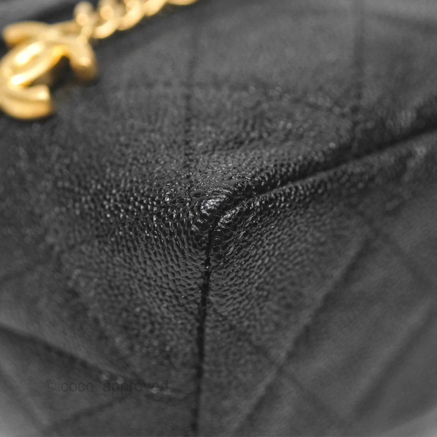 Chanel Quilted Mini Top Handle Vanity With Chain Black Caviar Aged Gold Hardware