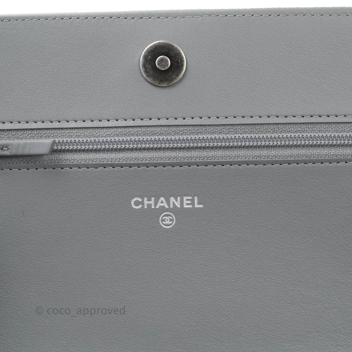 Chanel Chevron Boy Wallet on Chain WOC Grey Caviar Ruthenium Hardware
