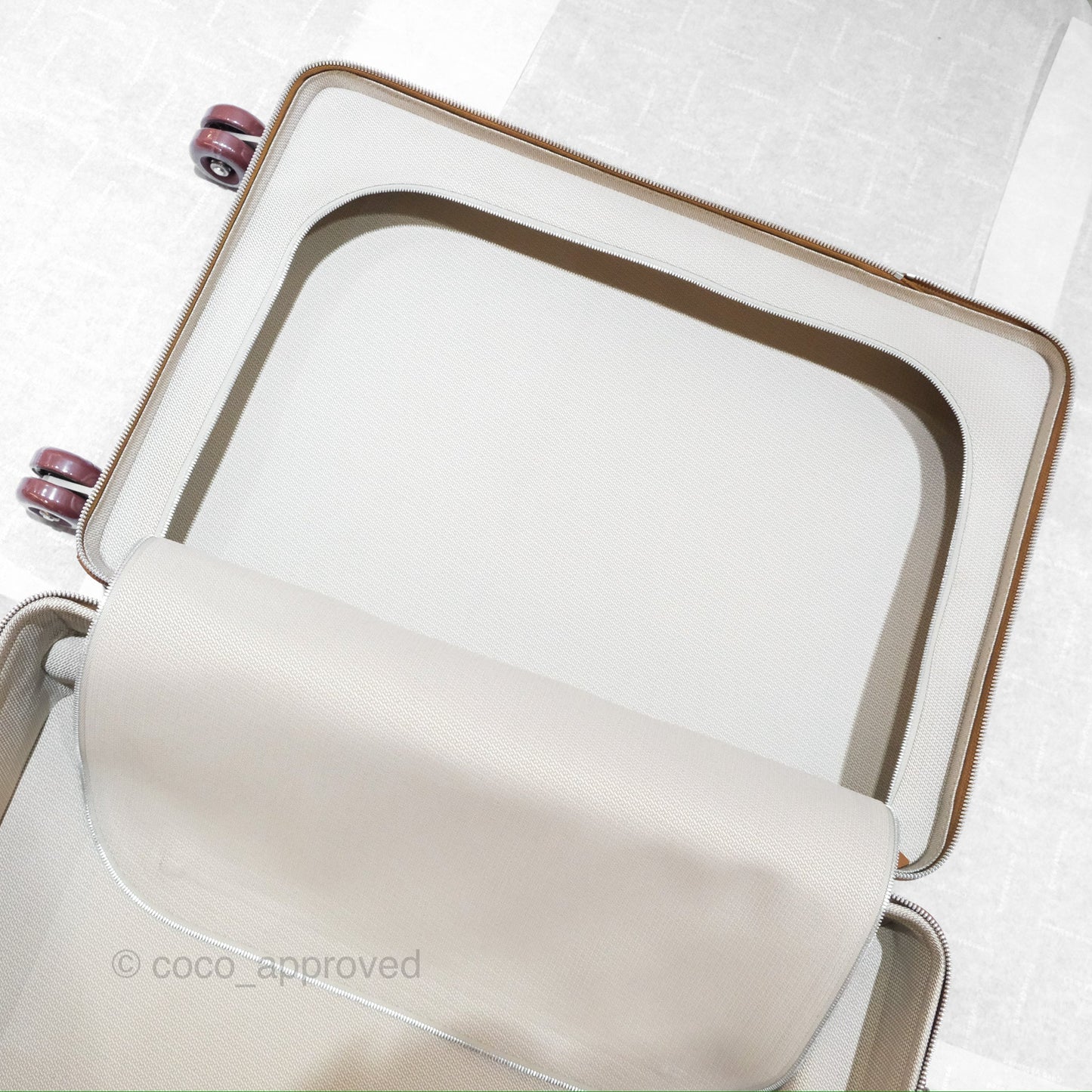 Hermès R.M.S Cabin 55 Suitcase in Ecru-Beige/ Fauve/ Orange Canvas Gold Clemence Palladium Hardware