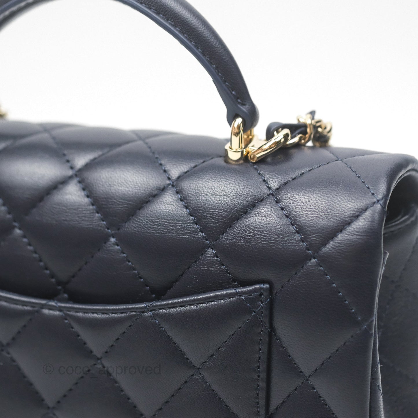 Chanel Top Handle Mini Rectangular Flap Bag Navy Lambskin Gold Hardware