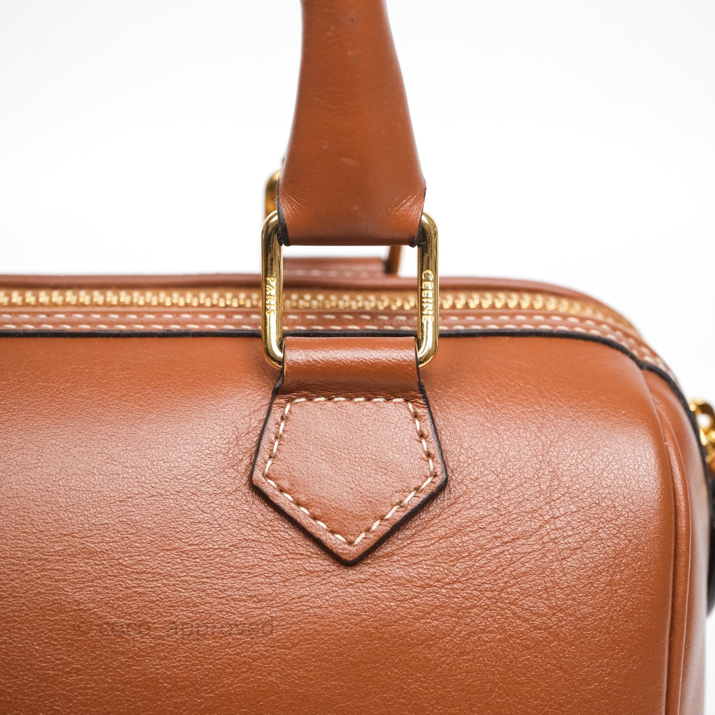 Celine Small Boston Bag Tan Calfskin Gold Hardware