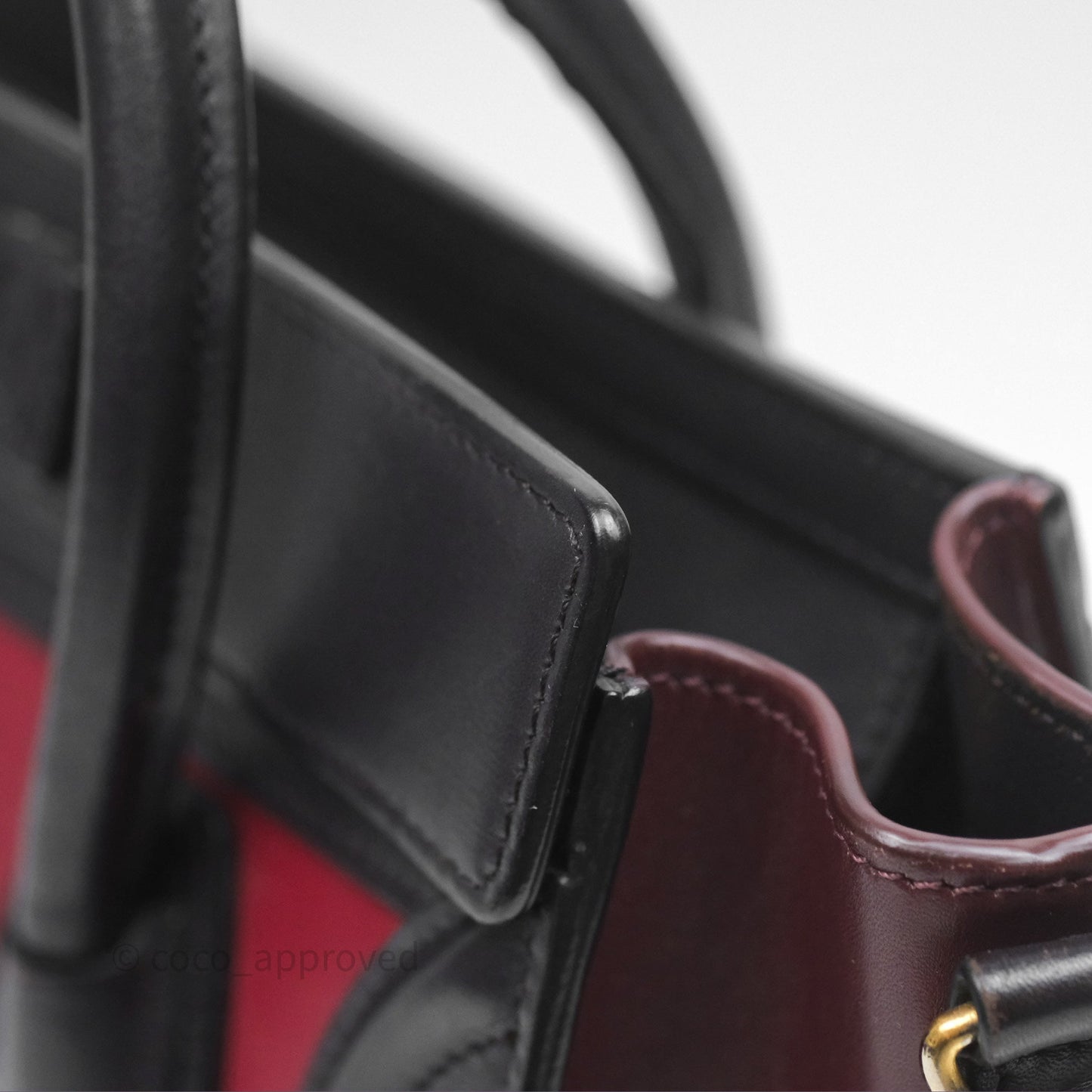 Celine Nano Luggage Satin Calfskin Gold Hardware Red/ Dark Brown