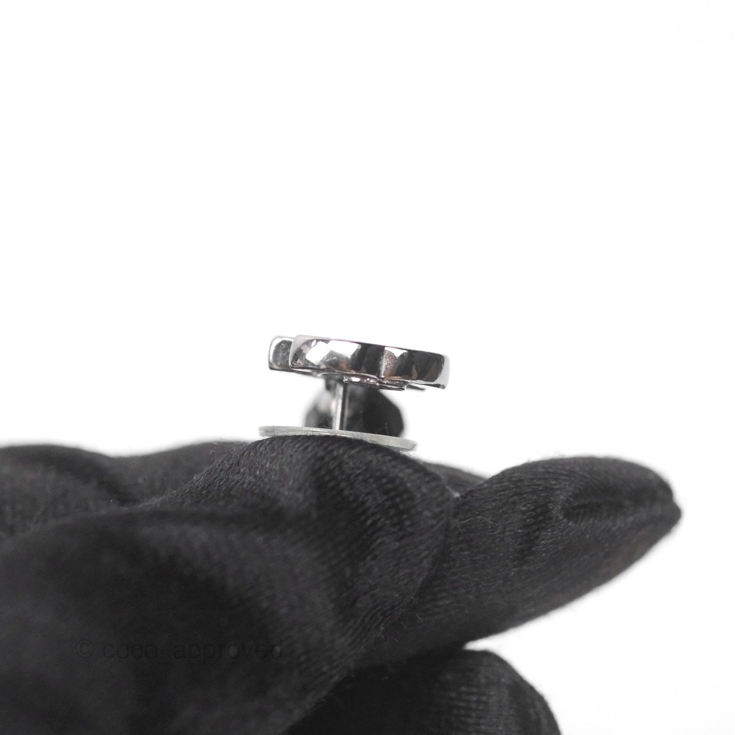 Chanel CC Black Bead Drop Earrings Dark Silver 10V