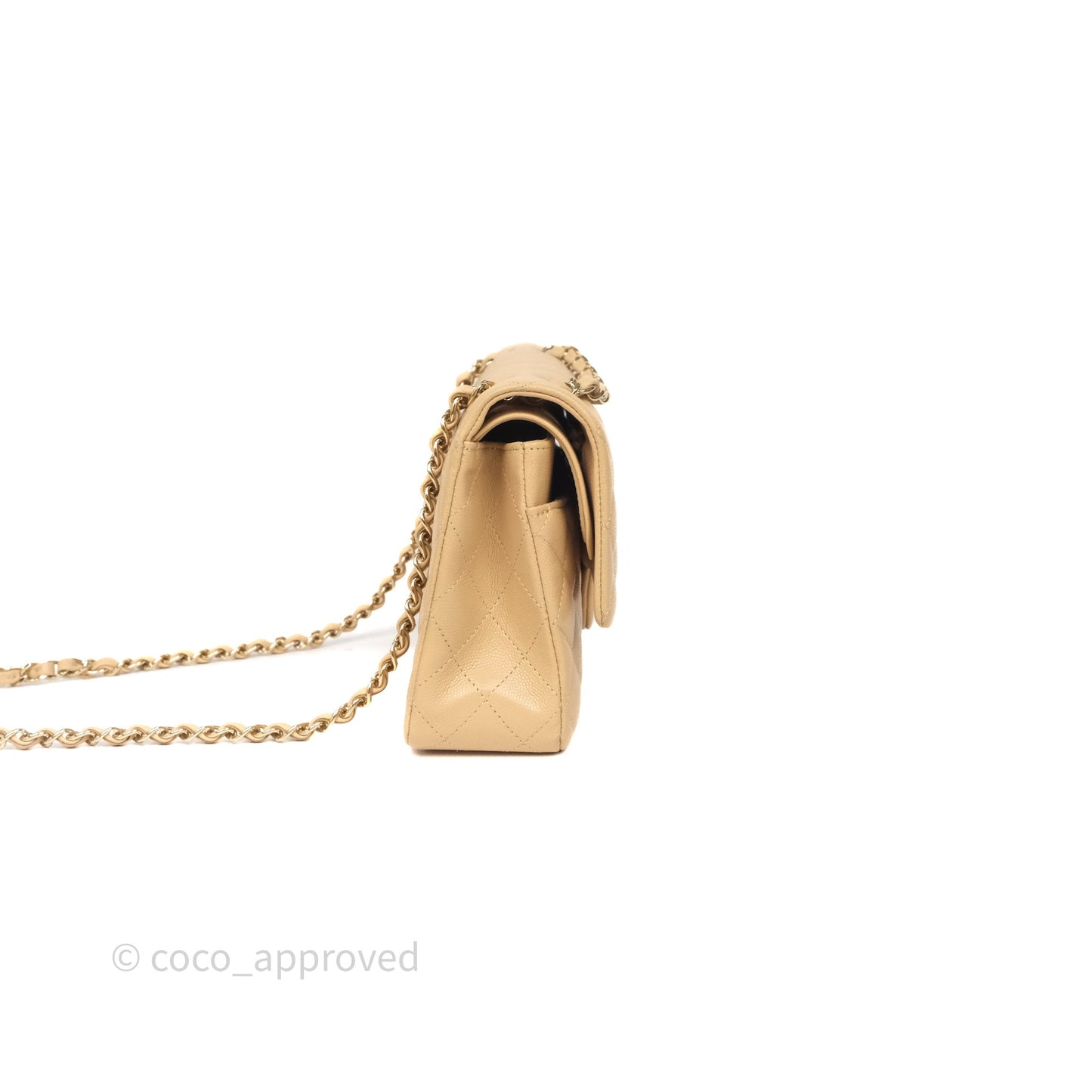 Chanel Classic M/L Medium Flap Quilted Beige Caviar Gold Hardware