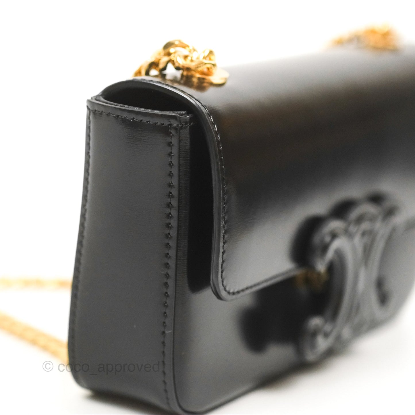 Celine Triomphe Chain Shoulder Bag Black Shiny Calfskin