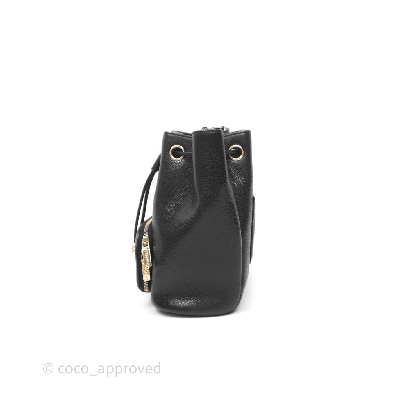 Chanel Business Affinity Drawstring Bucket Bag Black Caviar Gold Hardware