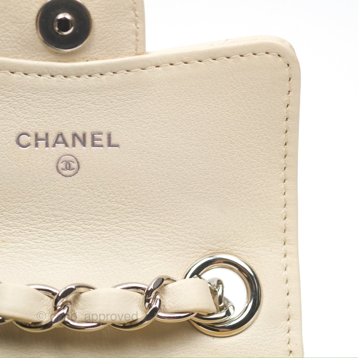 Chanel Mini Card Holder Chain Belt Bag Chevron Ivory Calfskin Silver Hardware