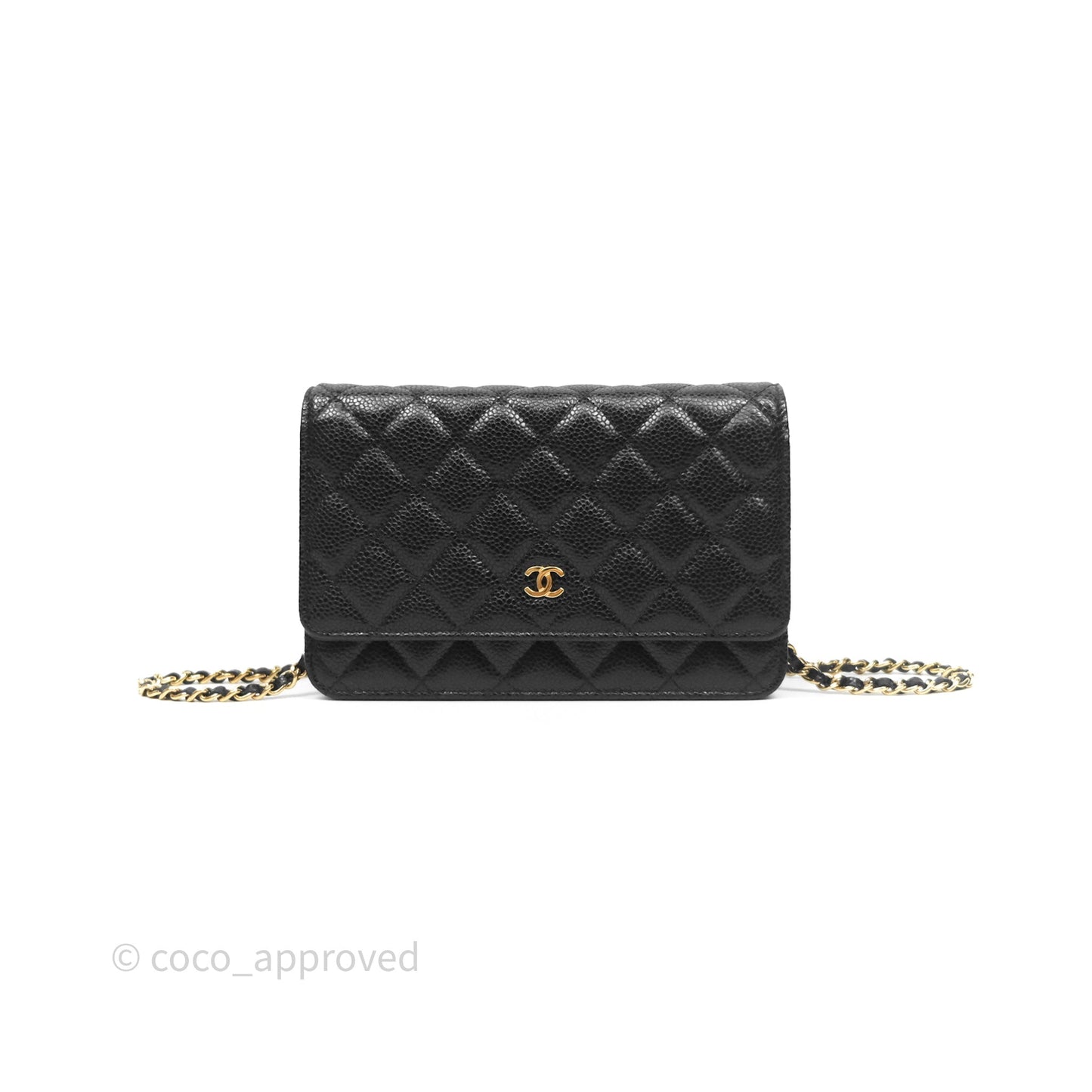 Chanel Classic Wallet On Chain WOC Quilted Black Caviar Gold Hardware
