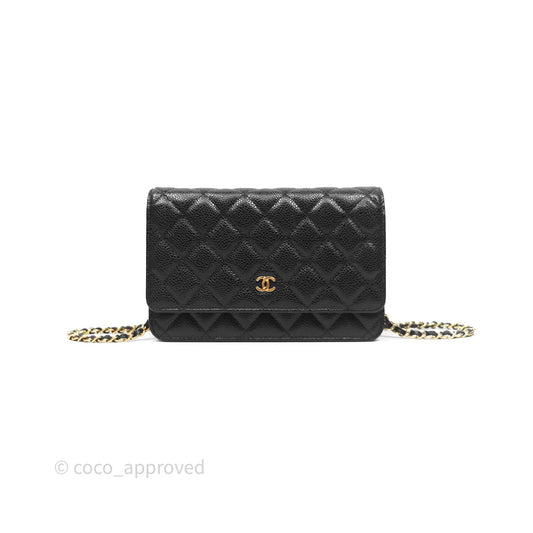 Chanel Classic Wallet On Chain WOC Quilted Black Caviar Gold Hardware