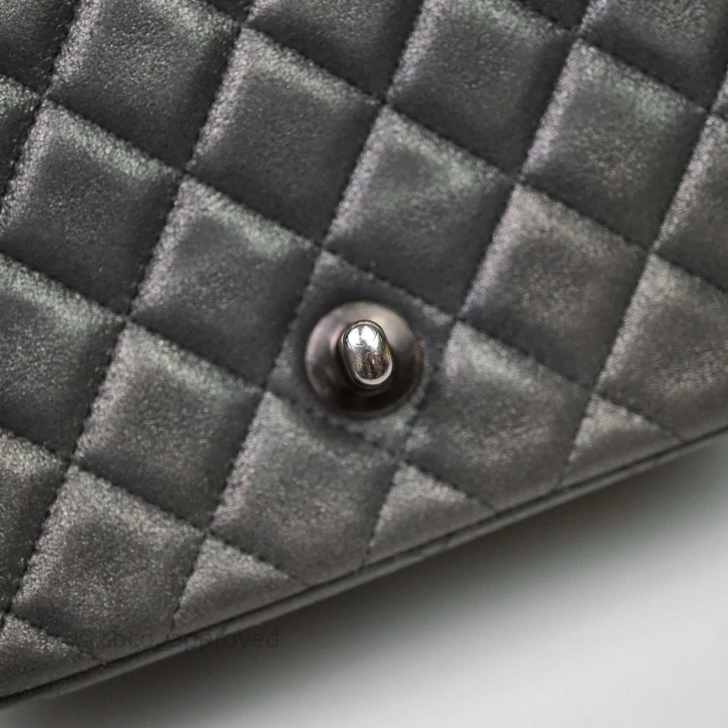 Chanel Mini Square Iridescent Grey Suede Gun Metal Hardware