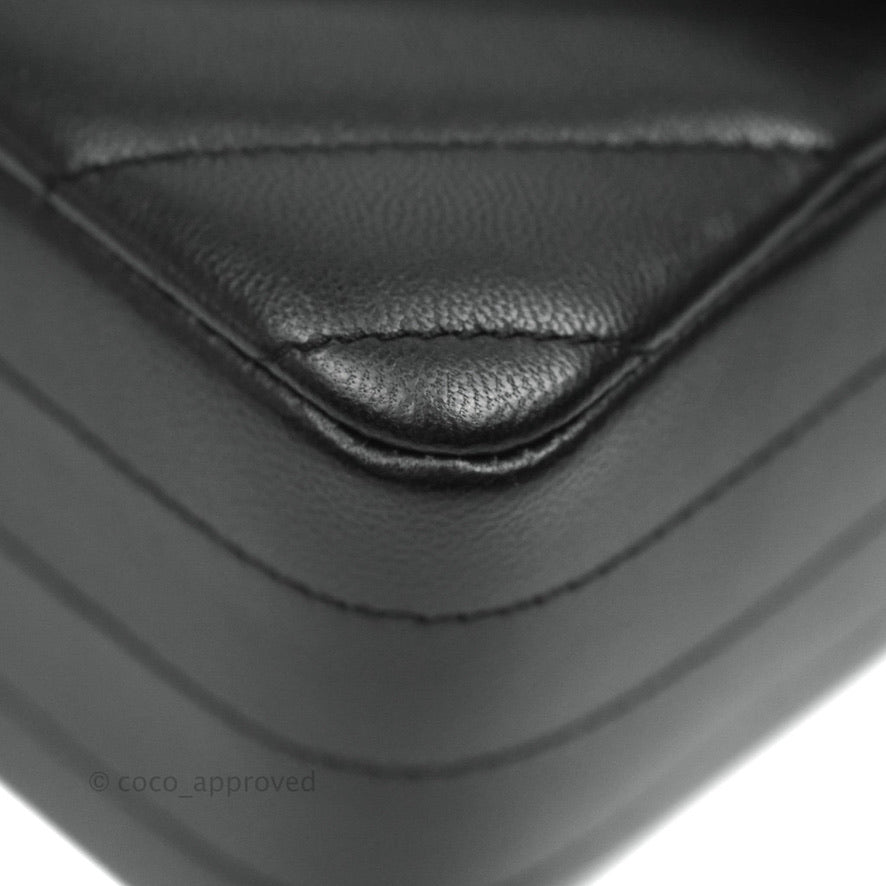 Chanel Chevron Mini Rectangular Flap Black Lambskin Silver Hardware