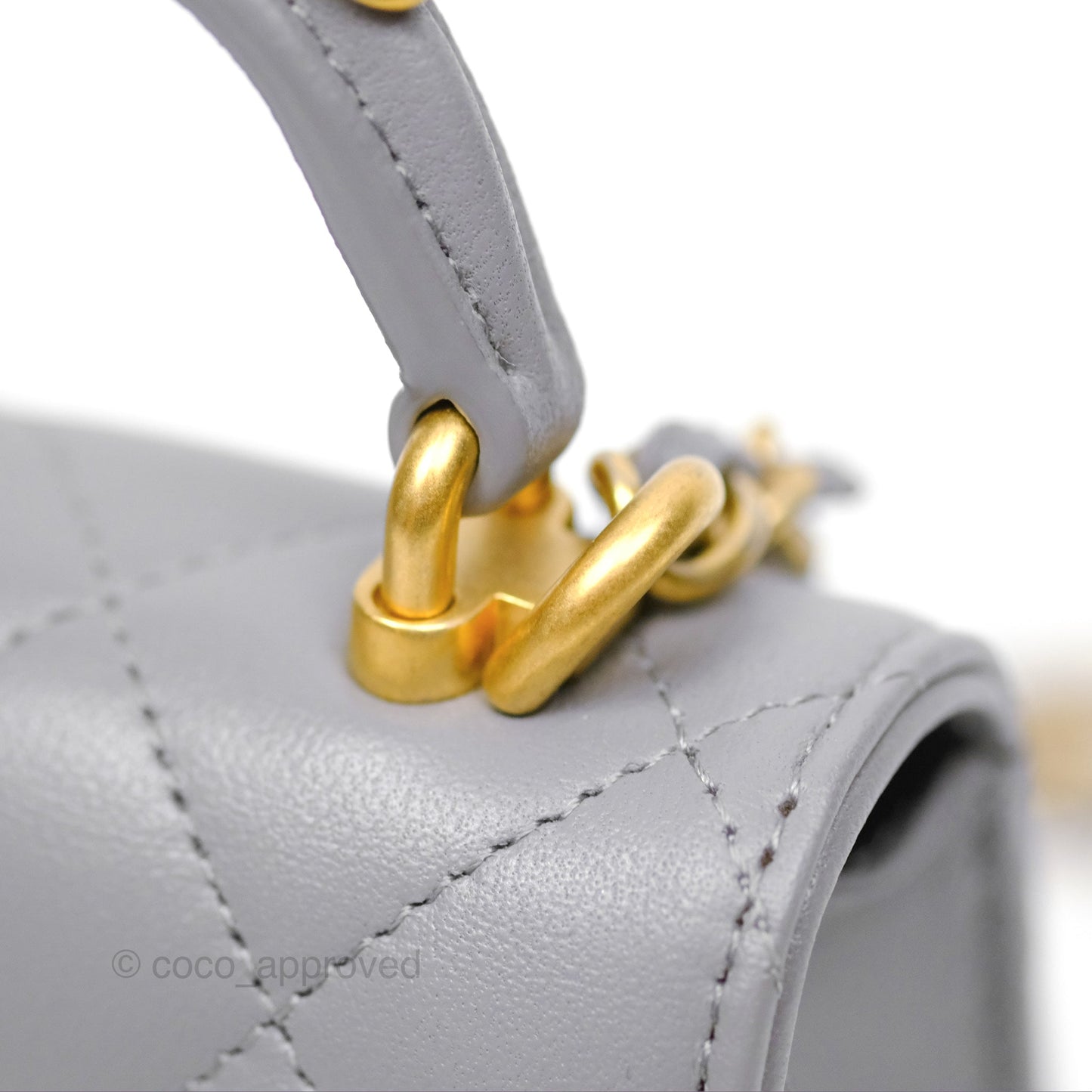 Chanel Mini Metal Handle Clutch With Chain Grey Lambskin Gold Hardware