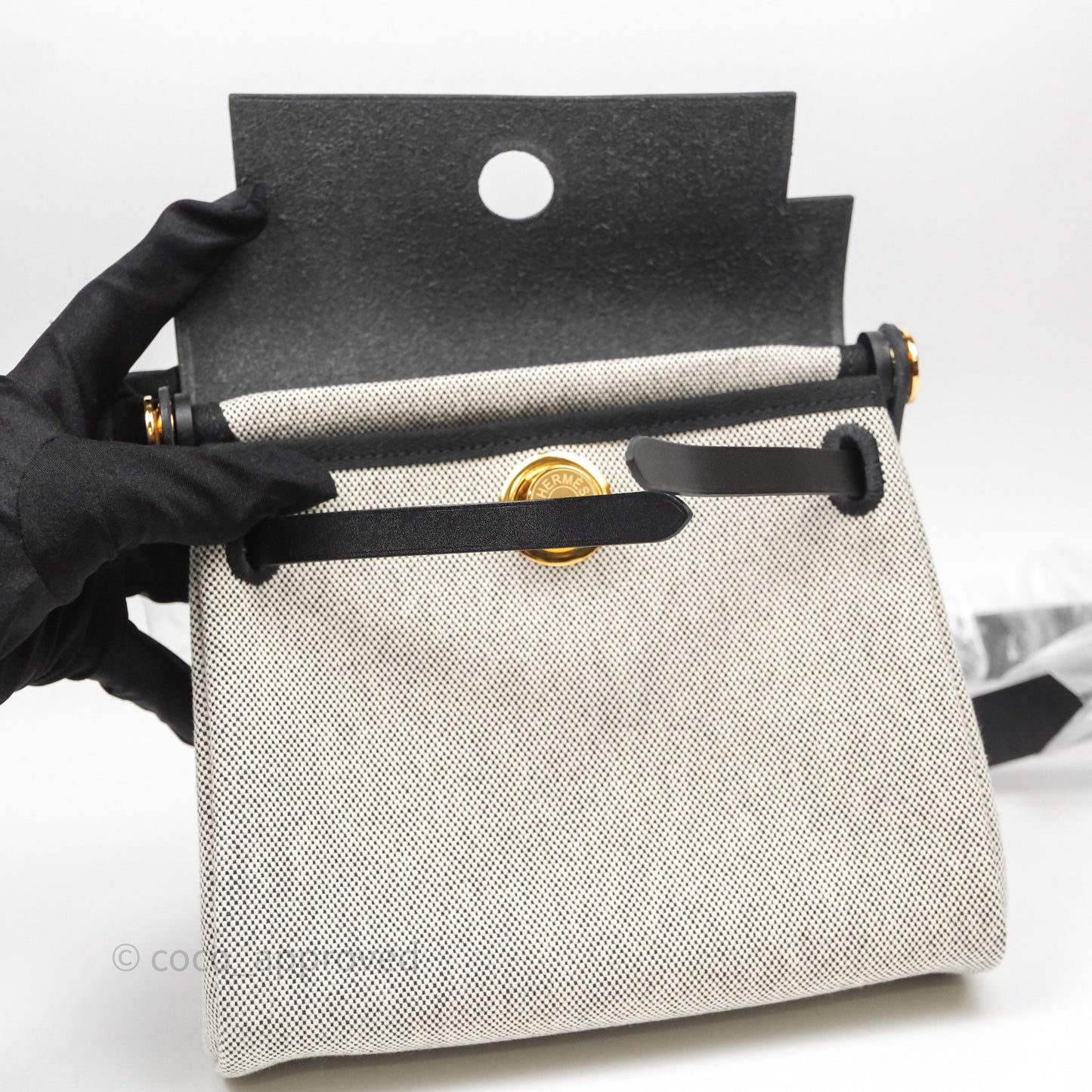 Hermès Herbag Zip 20 Mini Ecru-Noir Canvas Gold Hardware