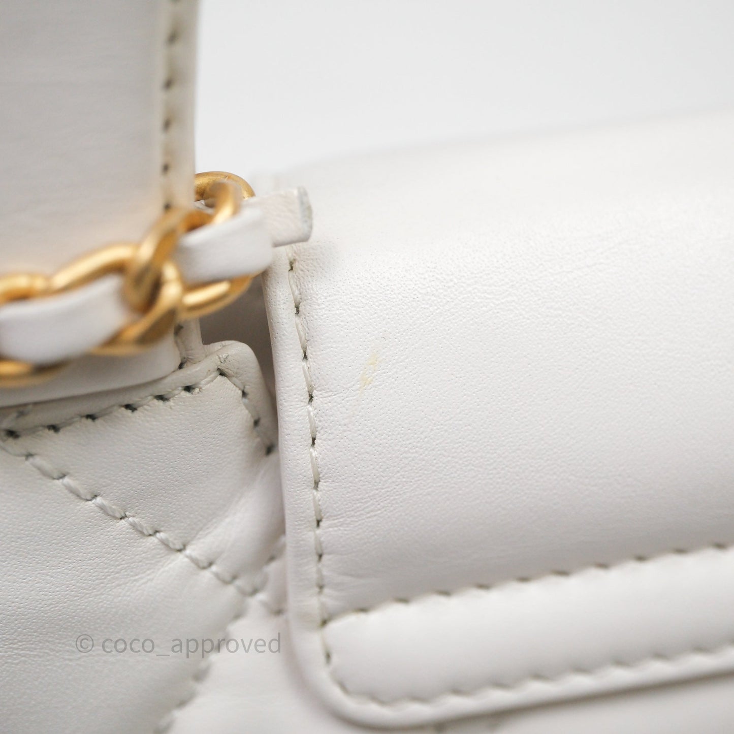 Chanel Kelly Bag Quilted White Lambskin Aged Gold Hardware