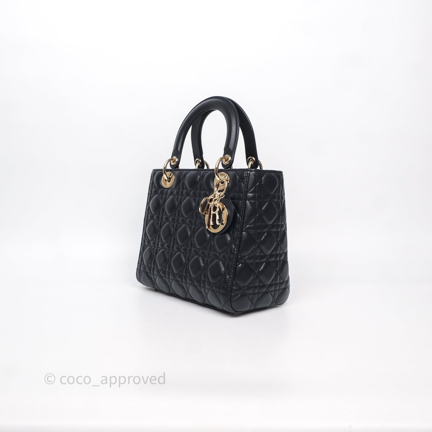 Christian Dior Medium Lady Dior Navy Lambskin Gold Hardware