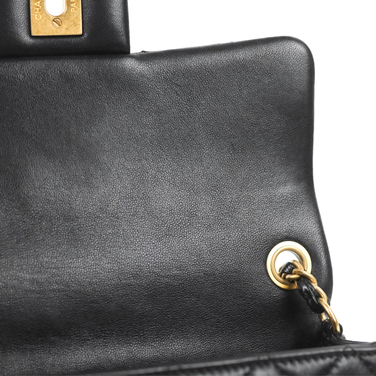Chanel Mini Rectangular Pearl Crush Black Lambskin Aged Gold Hardware