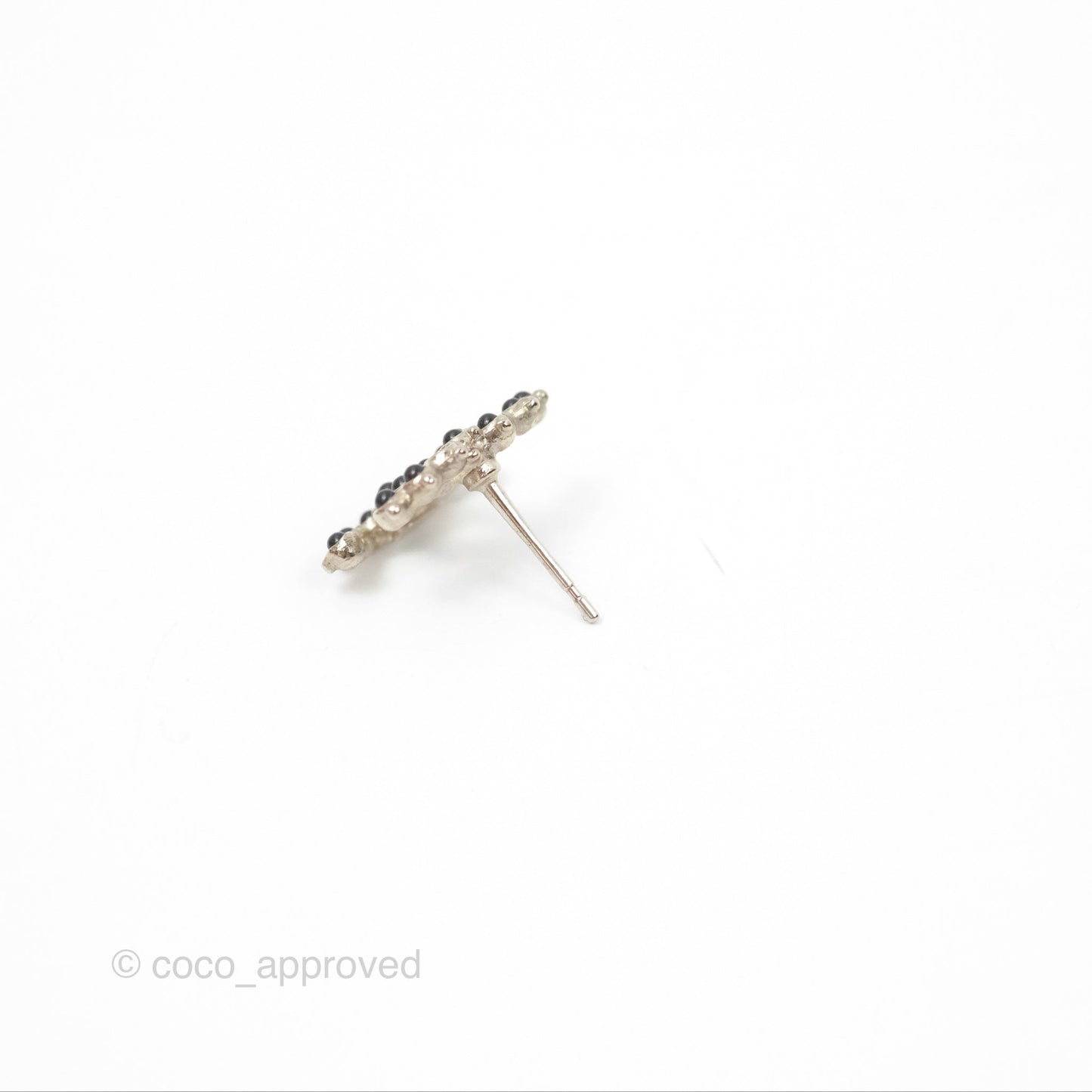 Chanel Black CC Earrings Silver Tone 18A