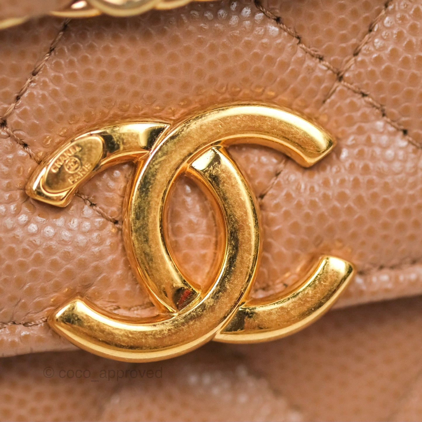 Chanel Coco First Phone Holder Dark Beige Caviar Gold Hardware 22K