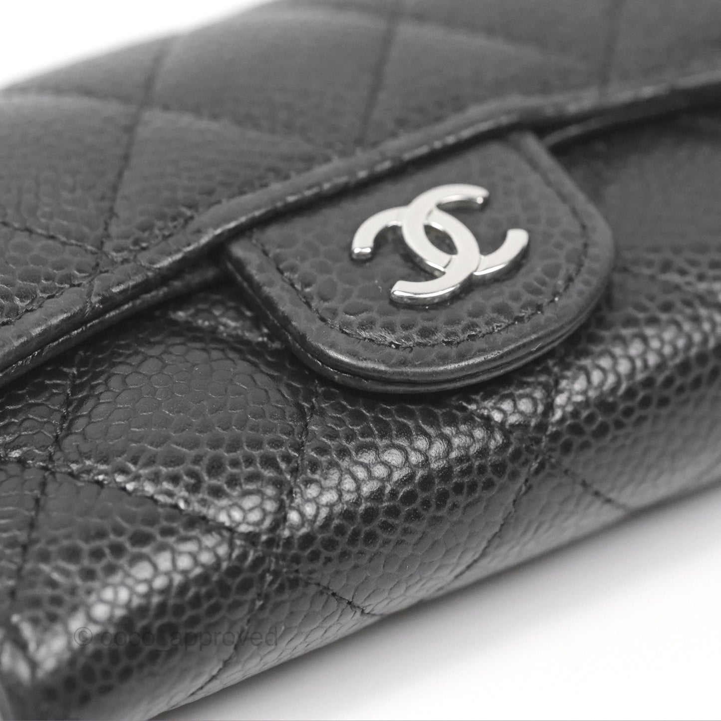 Chanel Classic Quilted Flap Card Holder Black Caviar Silver Hardware
