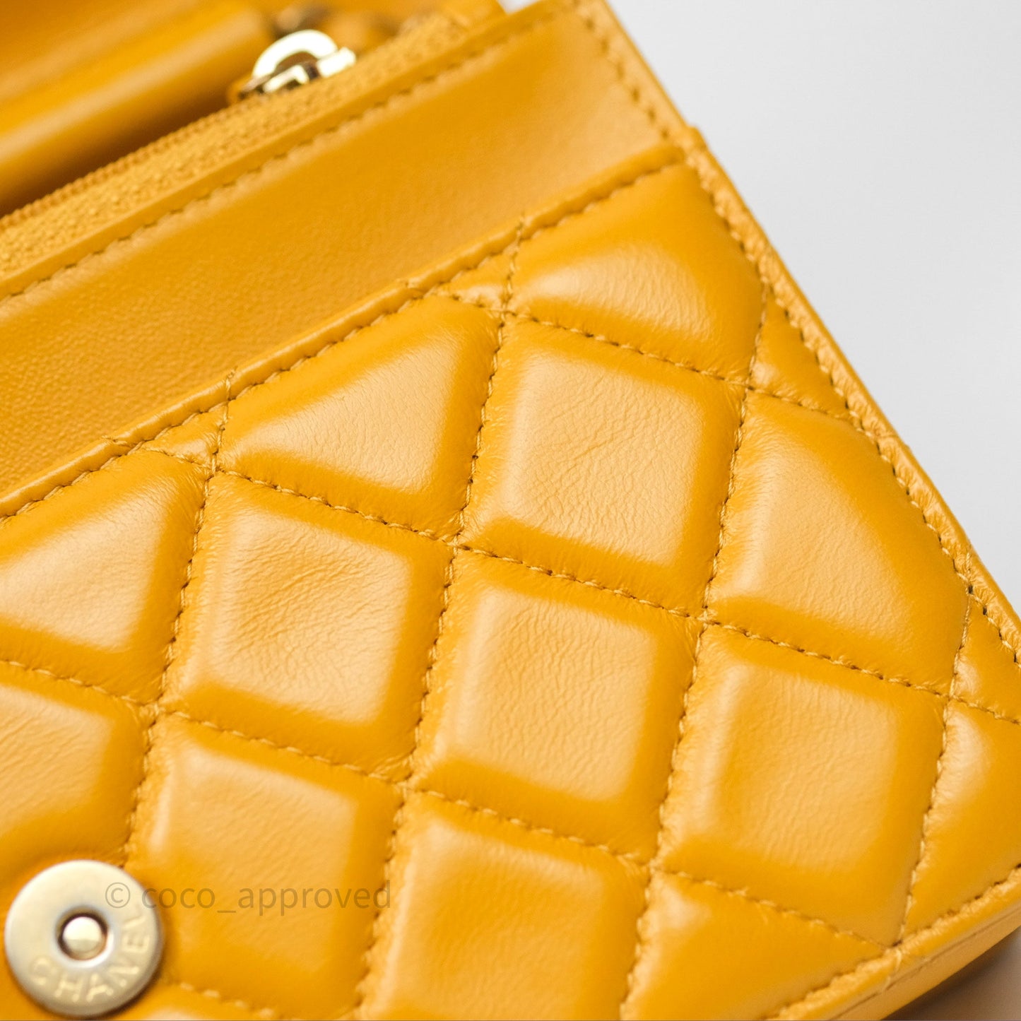 Chanel Quilted Classic Chain Around WOC Yellow Lambskin Aged Gold Hardware