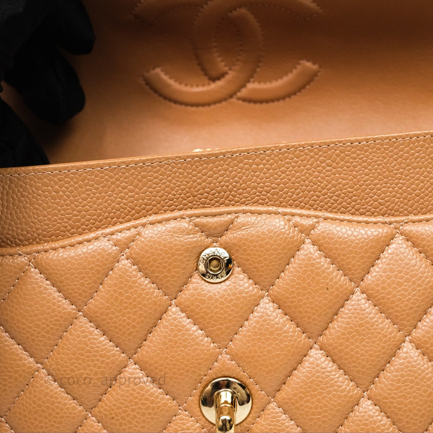 Chanel Classic M/L Medium Flap Quilted Beige Caviar Gold Hardware