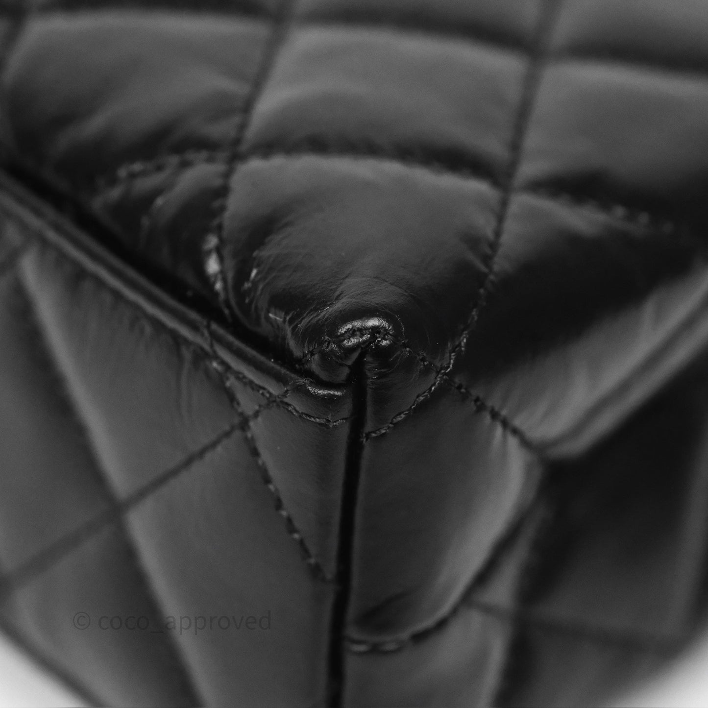 Chanel Kelly Bag Quilted Black Shiny Crumpled Calfskin Aged Gold Hardware