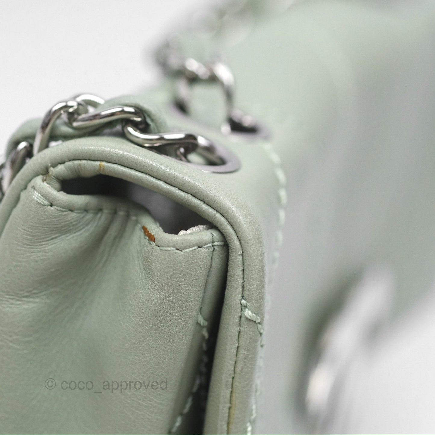 Chanel CC East West Flap Bag Lambskin Mint Green Silver Hardware