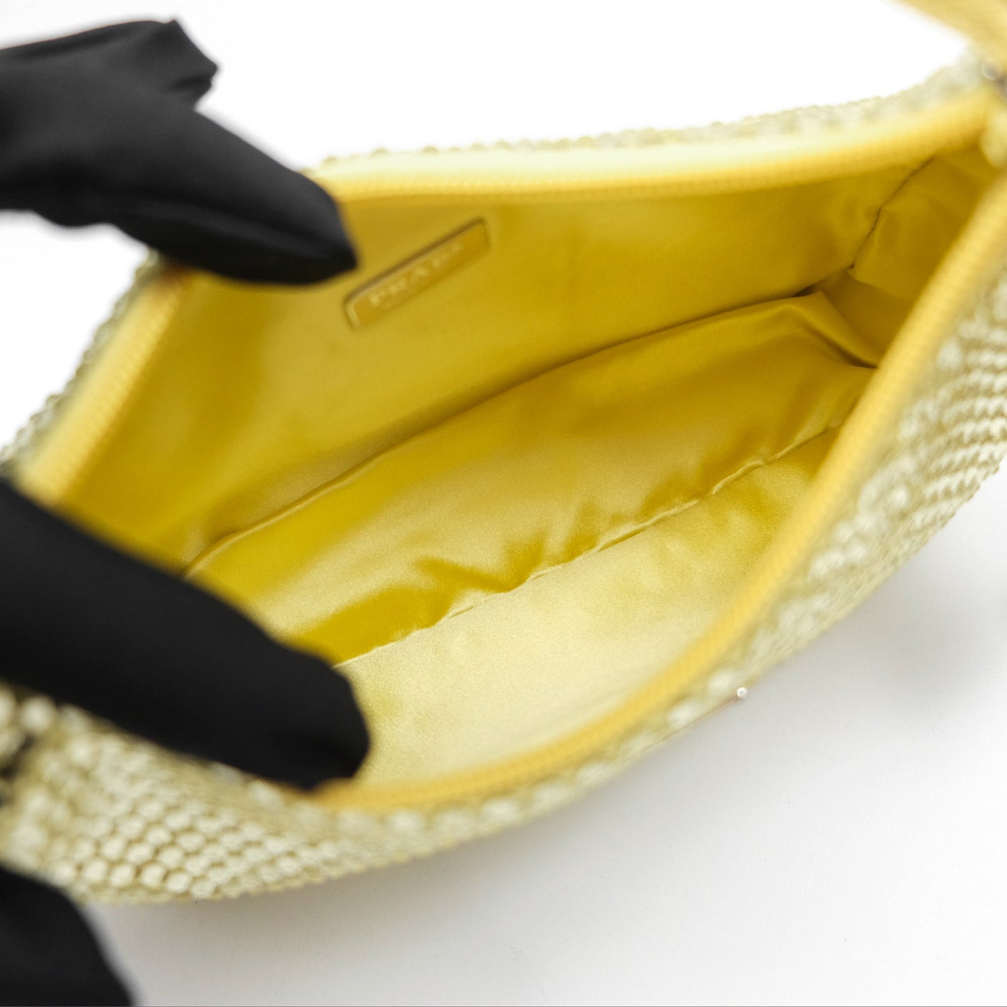 Prada Re-Edition 2000 Nylon Mini Bag Yellow Crystal Embellished