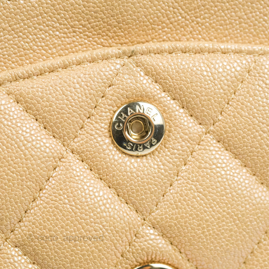 Chanel Classic Small S/M Flap Iridescent Beige Caviar Gold Hardware 19S